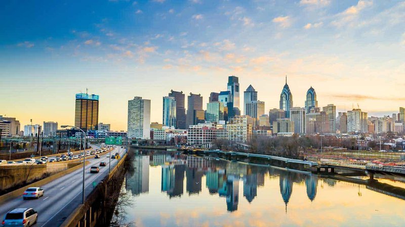  The downtown Philadelphia, PA skyline near Delamere River close to the Bridgeport dental office